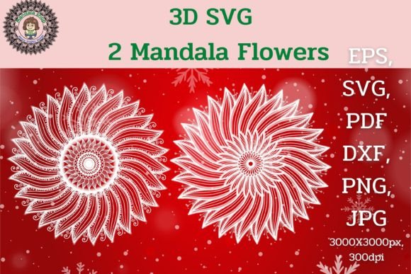 3D SVG 2 Mandala Flowers for Shadow Boxes