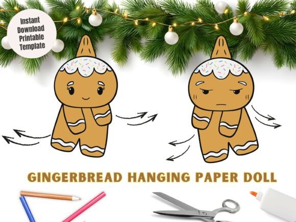 3D SVG Christmas Gingerbread Hanging Paper Doll
