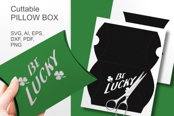 Be Lucky Pillow Favor Box Template SVG: 3D Gift Boxes