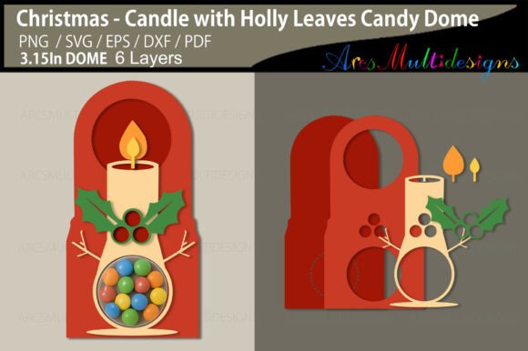 Candle with Holly Leaves Candy Dome 3D SVG for Christmas