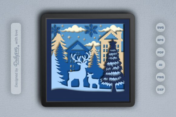 Deers at Winter Village Layered Papercut Review