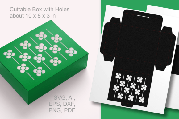 Flowers Stripes Pattern Rectangular Box 3D SVG Shapes