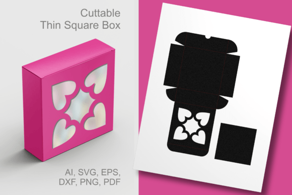 Hearts As Square Thin Square Favor Box 3D SVG Shapes