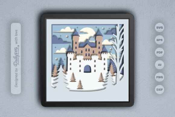 Snowy Castle Winter Scene 3D SVG Review