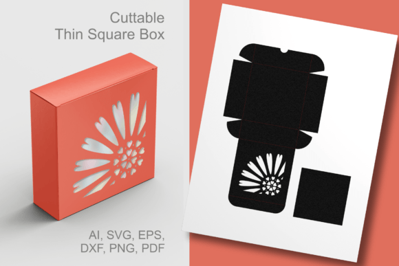 Sunflower in Corner Thin Square Gift Box 3D SVG Shapes